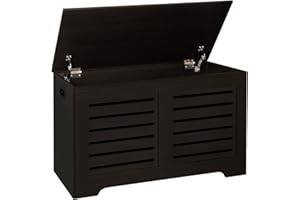 DINZI LVJ Storage Chest, Flip-Top Wooden Toy Box with 2 Safety Hinges, Entryway Shoe Storage Bench, Sturdy Large Storage Trunk for Living Room, Bedroom, Easy Assembly, Espresso