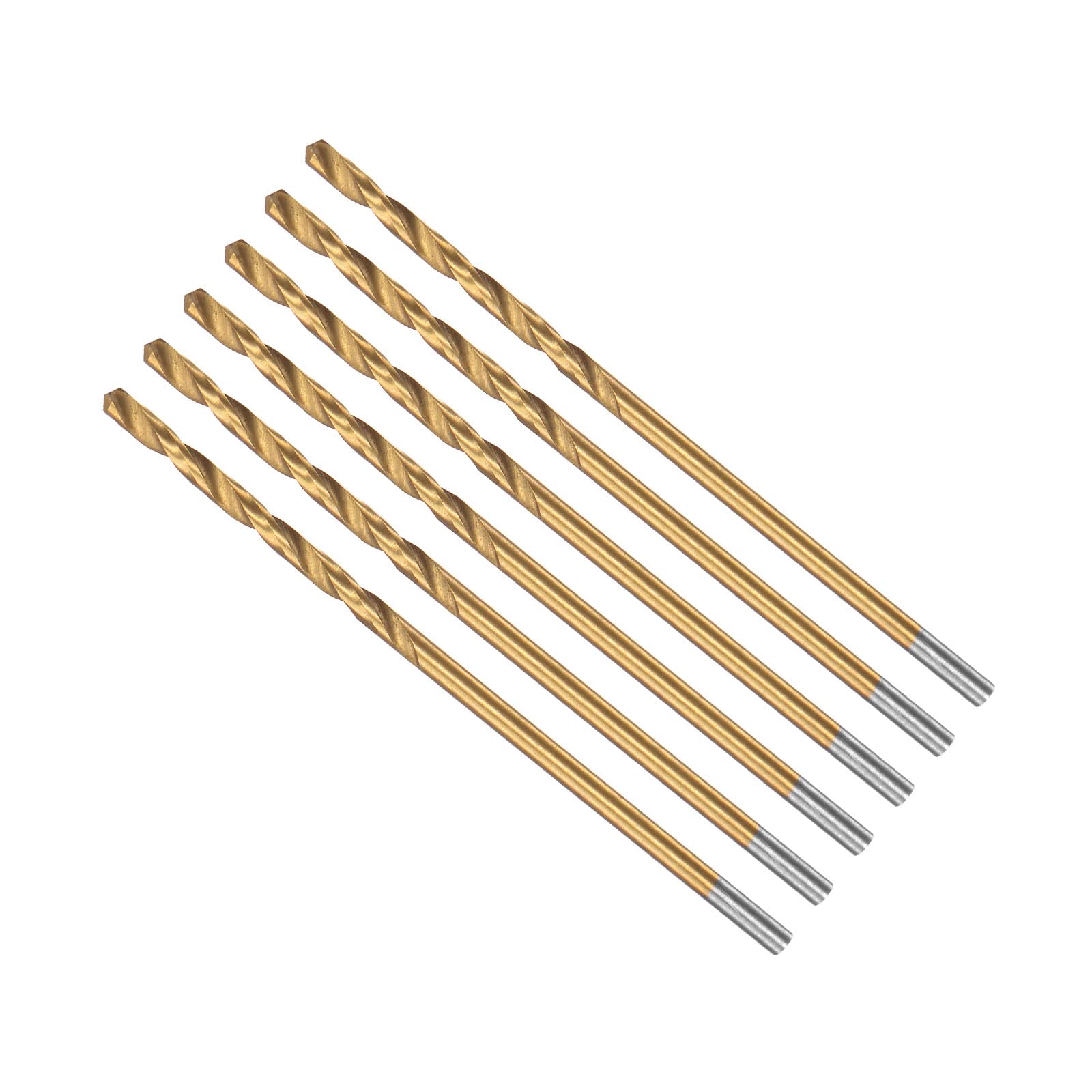 CoCud Twist Drill Bits, 1.6mm Drilling Diameter, Titanium Coated High Speed Steel 6542 Straight Round Shank - (Applications: for Stainless Steel Alloy Metal), 6-Pieces