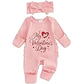 mlpeerw My First Valentines Day Baby Girl Outfit Newborn 1st Valentines Romper Ribbed Jumpsuit Cute Infant Spring Clothes