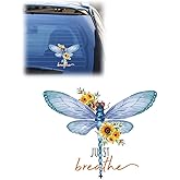 Tuxihapp Just Breathe Dragonfly Car Sticker Decal, Vinyl Waterproof Automotive Window Sticker, Vintage Sun Flower Vehicle Bumper Decal, Positivity Auto Decoration Decals for Laptop, Wall (1PC)