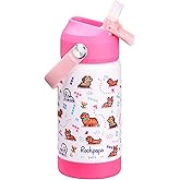 rockpapa 14 oz Kids Insulated Water Bottle,Stainless Steel Toddler Cups with Straws, BPA Free, Leak-Proof, Kids Water Bottle for School Boys& Girls (White Pets Dog)