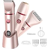 Zesuti Bikini Trimmer for Women- 3 in 1 Painless Electric Razors for Women,Waterproof Pubic Hair Trimmer and Facial Hair Remover,LCD Display Body Shaver for Trip,Rechargeable Women's Grooming Kit