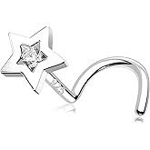 MeIighting Sterling Silver 925 Nose Stud 20G Nose Ring S-Shaped Nostril Piercing Clear CZ 7mm Nose Piercing Jewelry Body Jewelry for Women