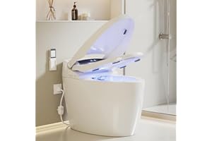 LOUPUSUO Smart Toilet with Warm Water Sprayer and Dryer, One Piece Bidet Toilet with Auto Dual Flush Foot Sensor Operation,He
