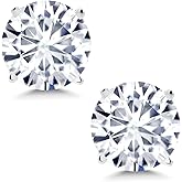 Gem Stone King 14K White Gold Moissanite Stud Earrings with Comfort Back For Women Men (1.00 Cttw, Round 5MM)