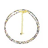 NJCRAFT Natural Gemstone Faceted Beaded Necklace for Woman| Gold Plated Gem-stone Necklace | Beads 2–3 mm | Adjustable Chain 16+2 Inch