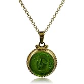 Greek Medusa Intaglio Venetian Glass Necklace | 925 Sterling Silver | Ancient Greek Medusa Intaglio Pendant | Green Glass Ring by Pellada