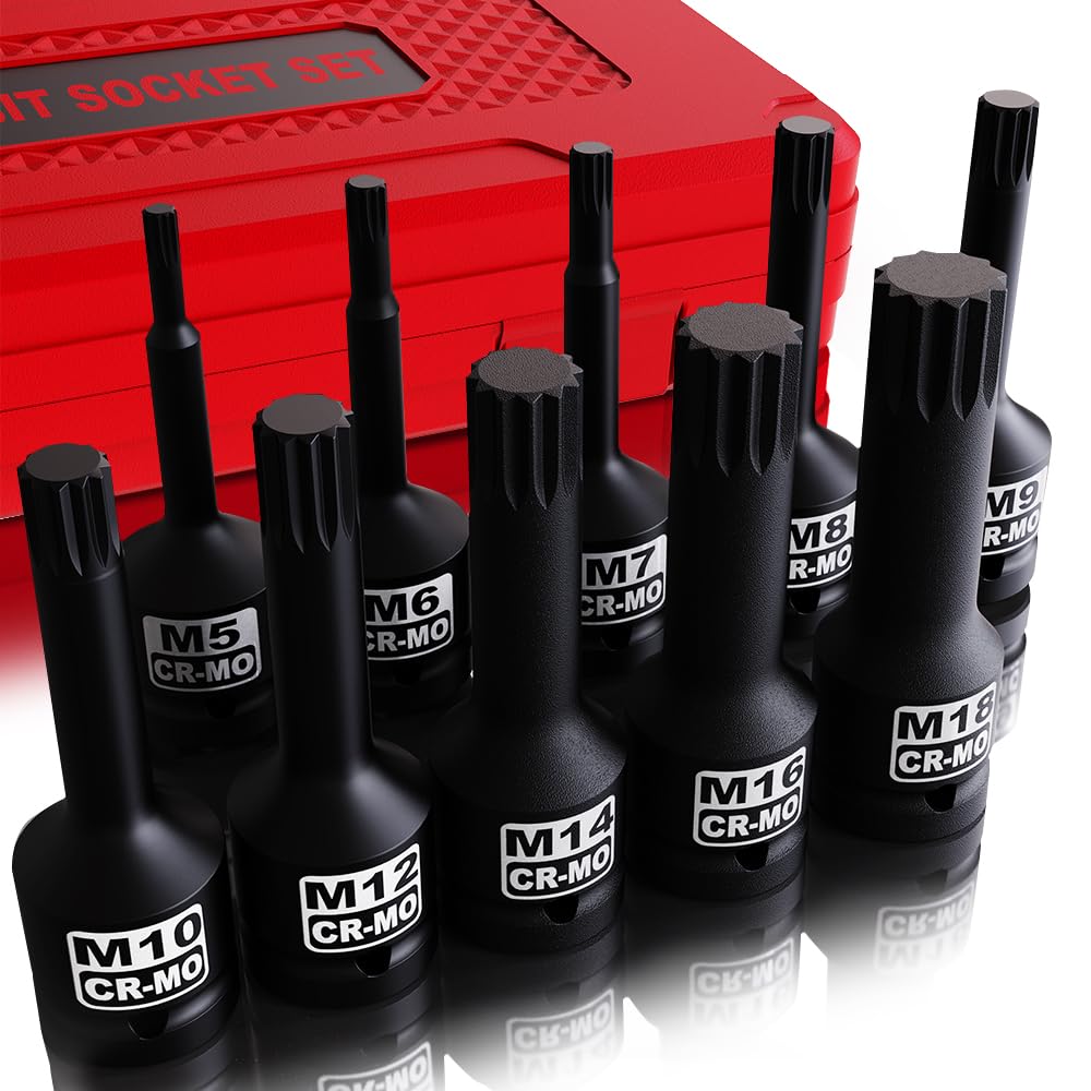 KIRXST 1/2 Inch Impact XZN Bit Socket Set，M5-M18 Triple Square Spline Bit Socket Set 10 Piece for Mechanical Repair — image 1