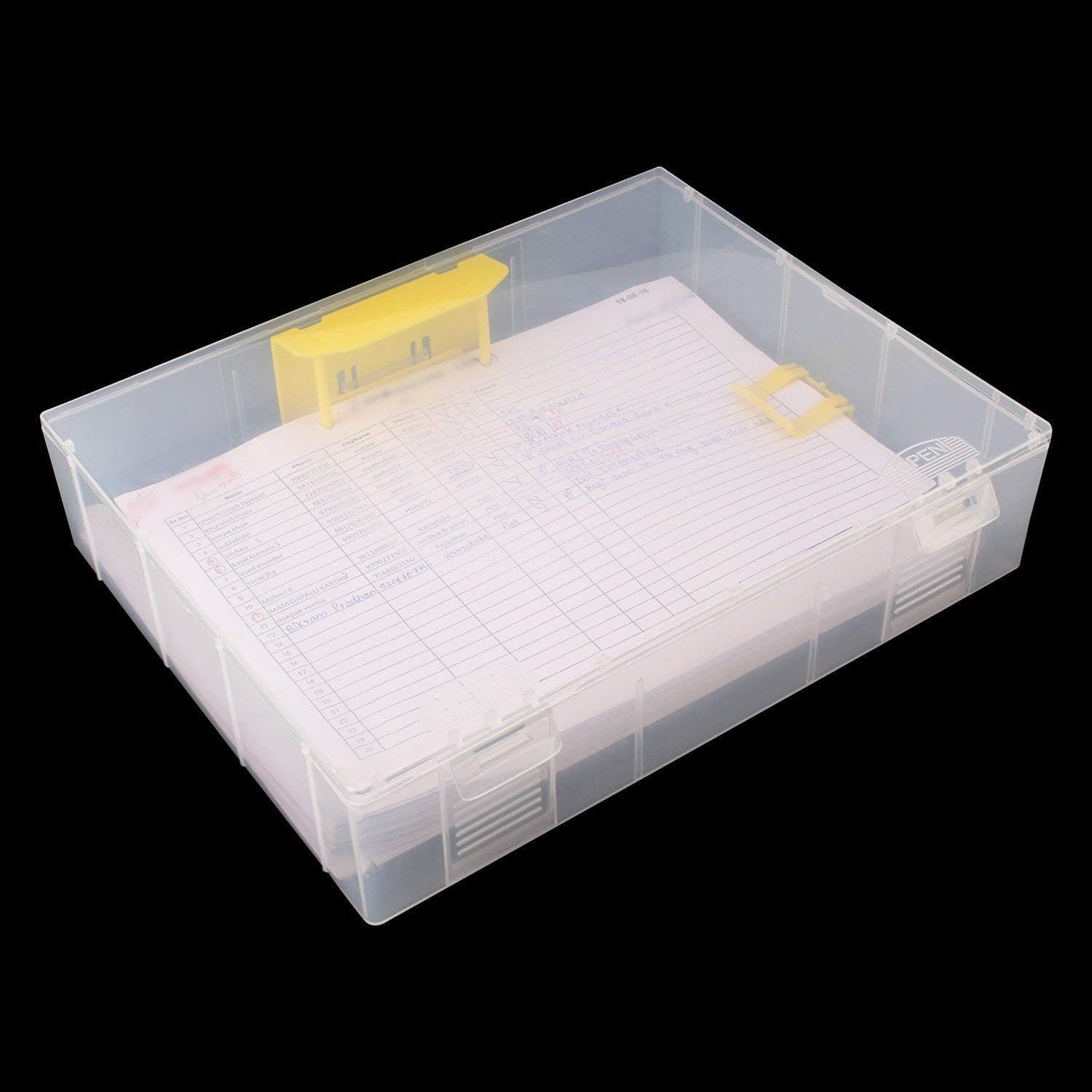 Pinzo Transparent Plastic Paper Document Box with 2-Hole Filing Mechanism