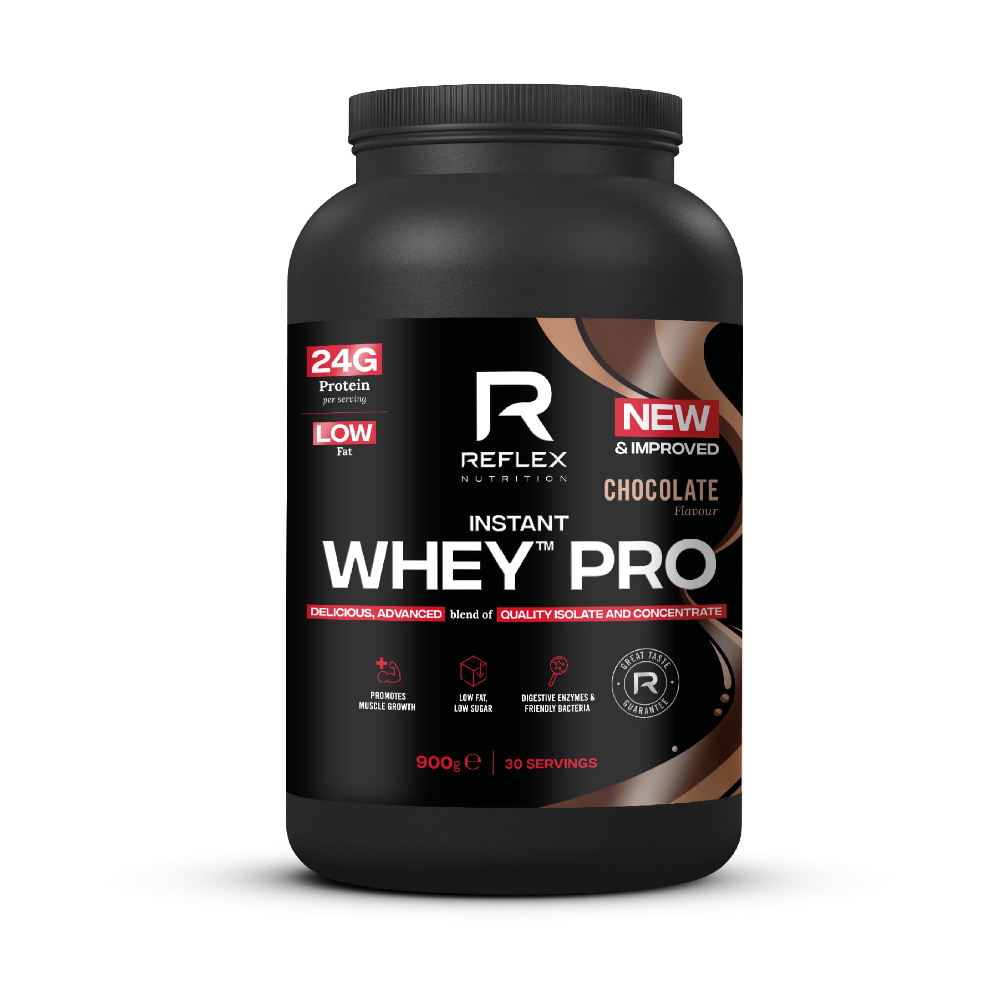 Reflex Nutrition Instant Whey™ Pro - 80% Whey Protein Powder, Low Fat, Low Sugars - Thin Textured Protein Shake for Post Workout Muscle Growth or Tasty Protein Snack (Chocolate, 900g, 30 Servings)