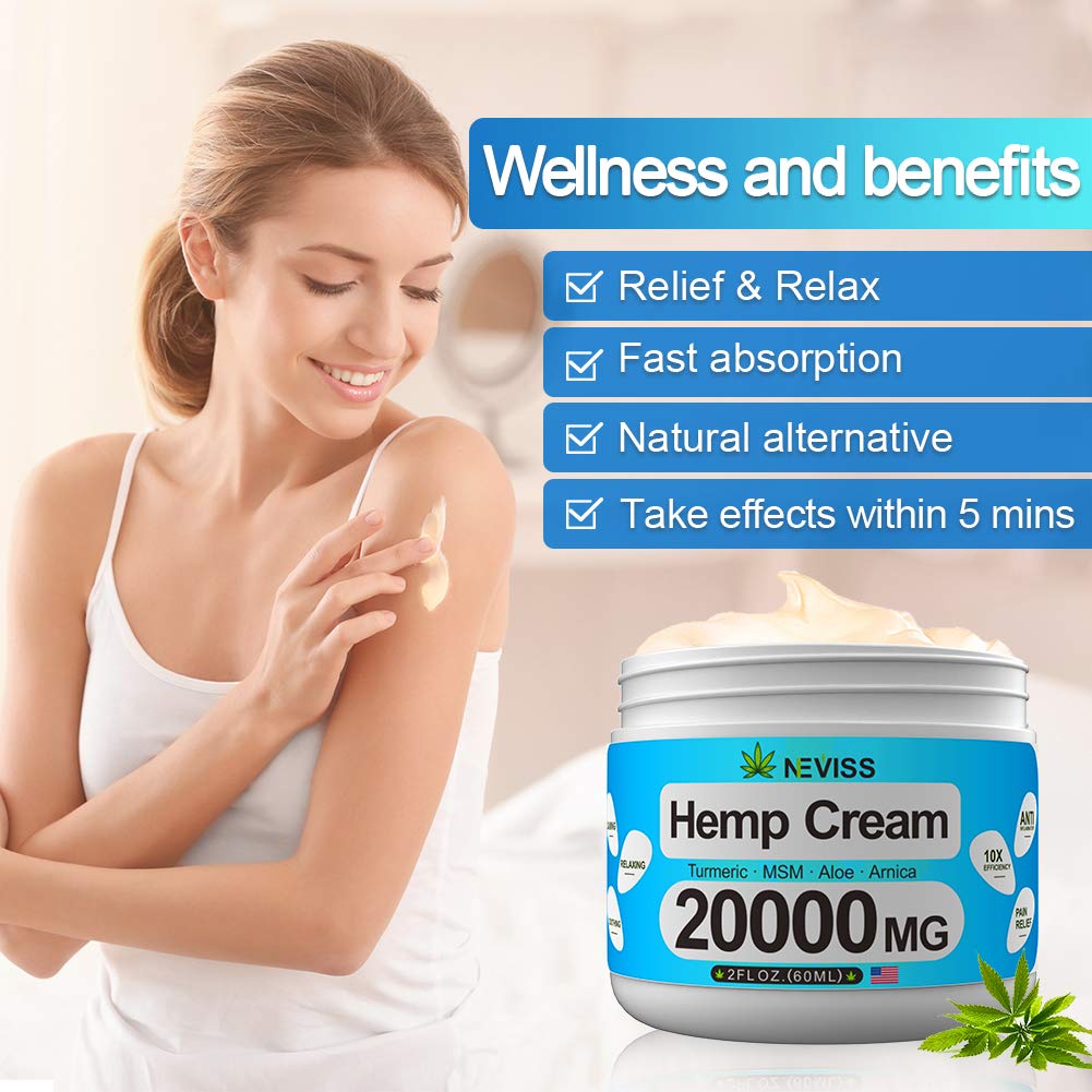 Hemp Cream for Pain Relief (20000 MG) - Natural Hemp Pain Relief Cream for Back Pain, Knee Pain, Neck Pain & Joint Pain Relief, Premium Hemp Pain Cream for Inflammation & Muscle Pain - Made in USA