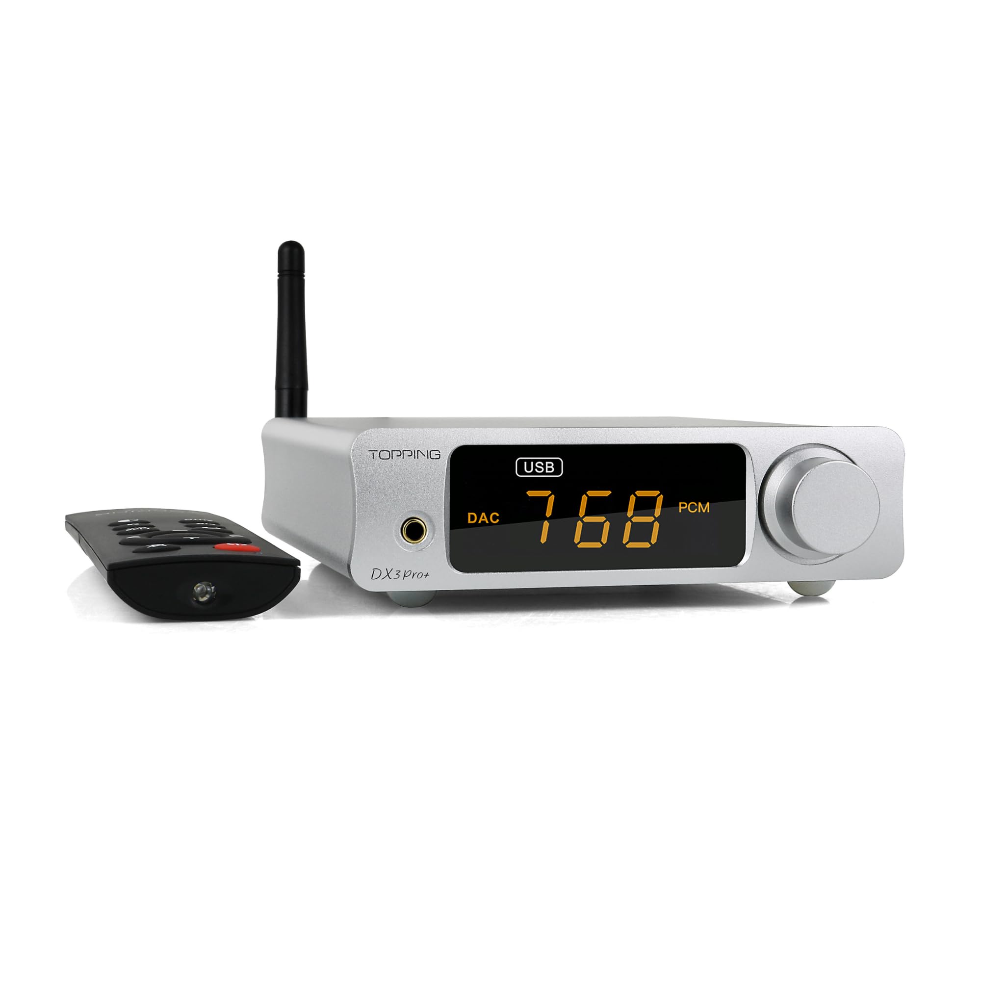 AOSHIDA Topping DX3 Pro+ DAC Headphone Amplifier 1800mW*2, ES9038Q2M USB/OPT/Coaxial/Bluetooth to RCA/3.5mm Headohone Output DSD512 PCM32Bit/768kHz Hi-Res Audio DAC Digital-Analog Converter (Silver)