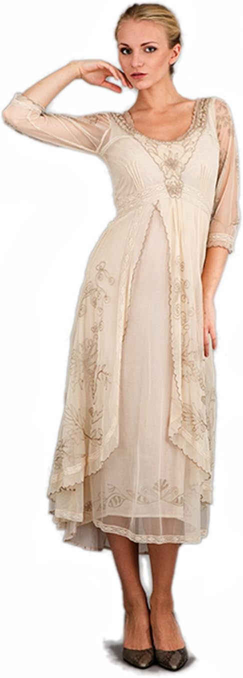 Women's Downton Abbey Vintage Style Tea Party Gown in Pearl