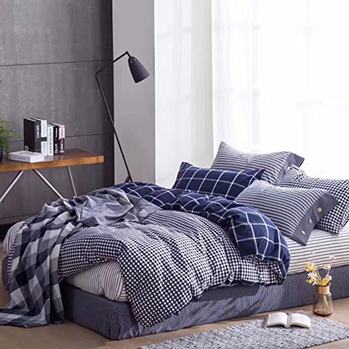 Washed cotton chambray duvet quilt cover stripe to solid reversib…