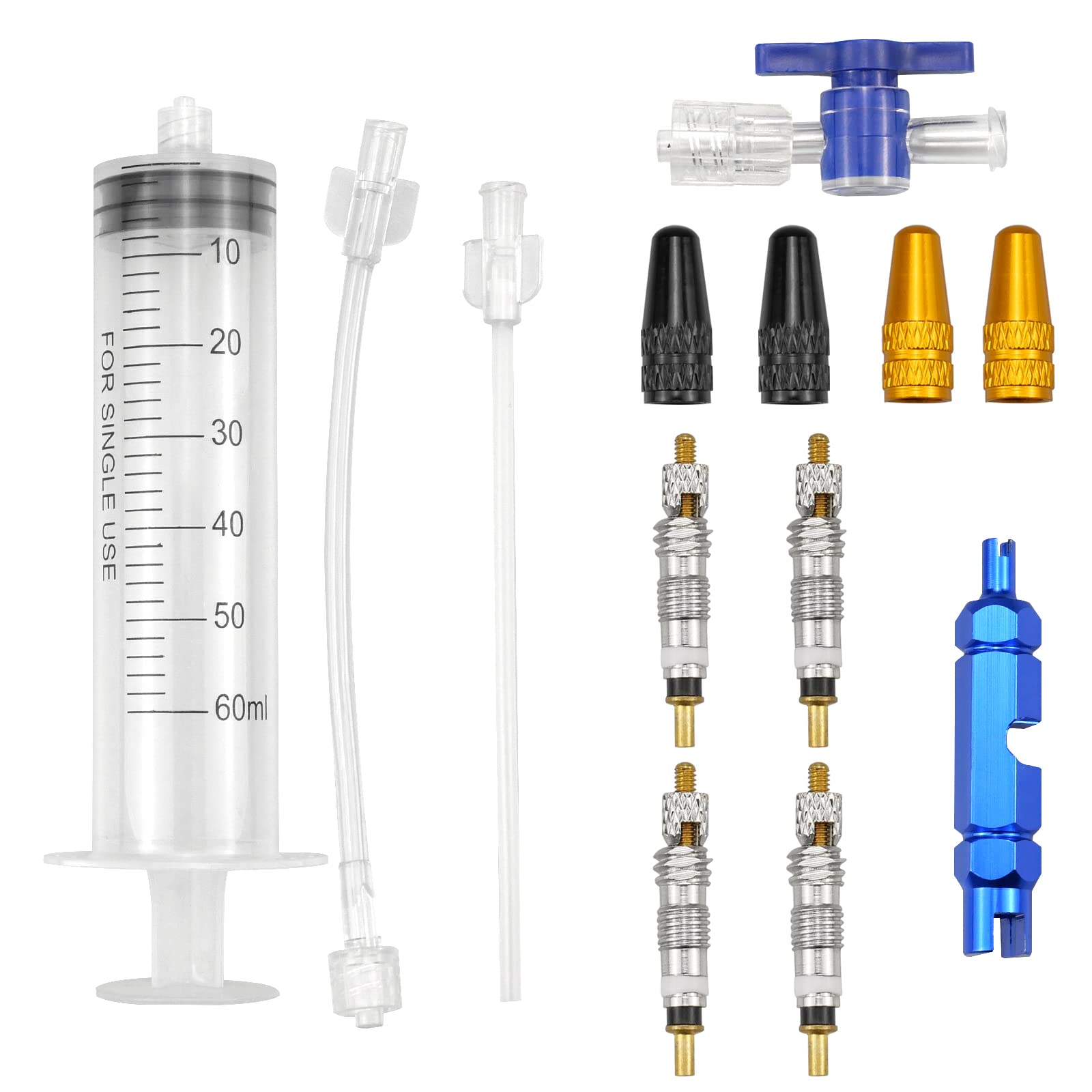 wocpvm 60ml Cycling Syringe Kit Bike French Valve Core Removal Tool Presta Valve Core Remover Tubeless Tire Sealant Injector with Bike Valve Core Removal Tool for Bike