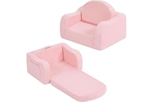 Welnow 2-in-1 Kids Sofa Chair, Convertible Toddler Chair Flip Out Children Sofa Chair with Wave Armrests Folding Kids Play Sofa with Side Pockets & Removable Cover Armchair for Girl or Boy