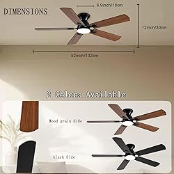 GJeg Ceiling Fans with Lights, 52 Inch Low Profile