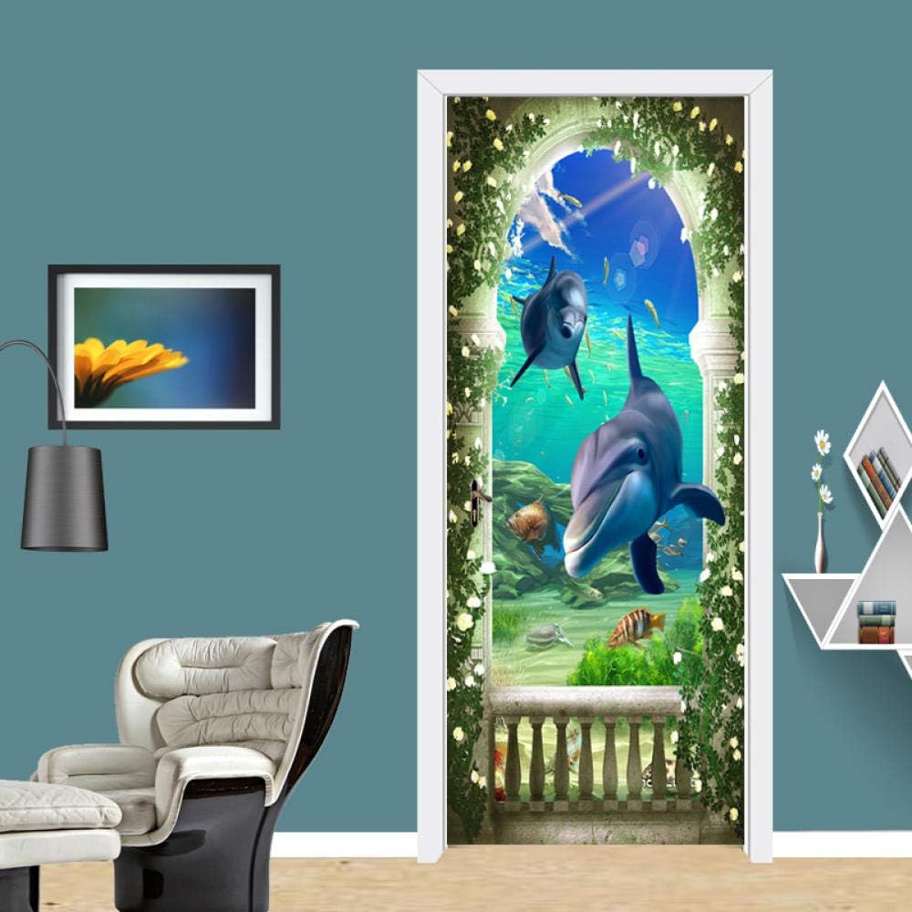 TYHMTY 3D Door Sticker PVC Rome Column Undersea World Kid's Bedroom Home Decor Wall Decals Self-Adhesive Waterproof Home Design Poster-95215