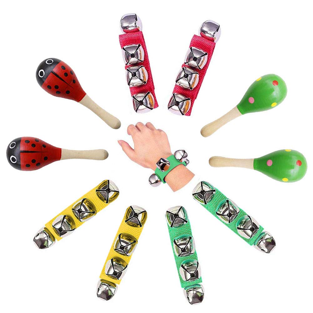 Kids Rhythm Toys,10pcs Musical Instruments Toys Wooden Wrist Bells Fiesta Maracas for Party Favors Classroom School