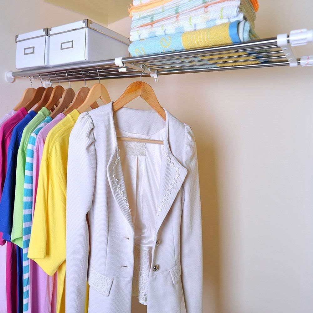 Extra Adjustable Wardrobe Extendable Hanger Rail Organiser Rack Shelf (Extension Shelf 75cm-120cm)