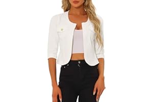 Allegra K Denim Jacket for Women's Collarless 2025 Cardigan 3/4 Sleeve Crop Jean Jackets