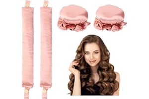 WALLFID Heatless Hair Curler,2PCS Satin Heatless Curls Set,Heatless Curlers Headband with Hairnet,Hair Curlers No Heat,Heatless Curling Set for Sleeping Overnight, Lazy Curlers DIY Hair Styling Tools (Pink)