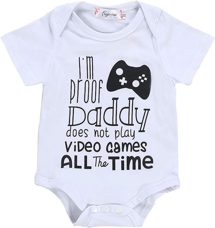 Clearance! DDLmax"I'm Proof Daddy Does Not Play Video Games All The Time" Infant Baby Girl Boy Romper Bodysuit (B, Age:6-12 Months)
