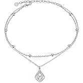 POPLYKE 925 Sterling Silver Double Layered Chain Evil Eye Daisy Sunflower Butterfly Anklets for Women Holiday Beach Crystal Ankle Bracelet Dainty Evil Eye Jewelry