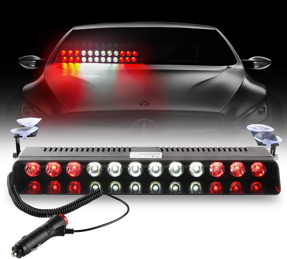 Sidaqi 12-LED Amber & White & Amber Traffic Strobe Lights Bar with 14 Flashing Patterns LED Law Enforcement Emergency Warning Light LED Windscreen/Roof/Dashboard Strobe Light