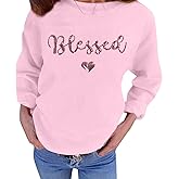 UNIQUEONE Blessed Sweatshirt for Women Letter Print Lightweight Thanksgiving Pullover Tops Blouse