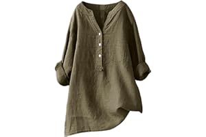 Nantdog Linen Shirts for Women Summer Beach 3/4 Length Sleeve V Neck Button Tops Dressy Casual Tunic Loose Blouse 2025