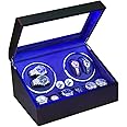 J&T Technology 4 Watch Winder for Automatic Watches,Watch Winder Box with 6 Watch Storages - LED Light,Quiet Mabuchi Motor,4 Rotation(Black Carbon Fiber Leather)
