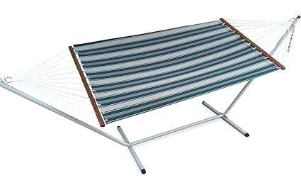 Emerald striped Canvas hammock with Steel stand