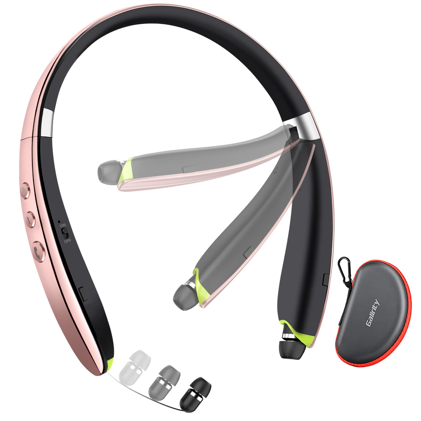 Photo 1 of Bluetooth Headset, 2024 Upgraded Neckband Bluetooth Headphones with Retractable Earbuds, Noise Cancelling Stereo Earphones with Mic, Foldable Wireless Headphones for Sports Office with Carry Case