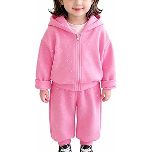 Toddler Polka Dot 2 Piece Tracksuit Baby Zip Up Solid Sweatsuit Oversized Cute Hooded Sweatshirt Athletic Soft Jogger