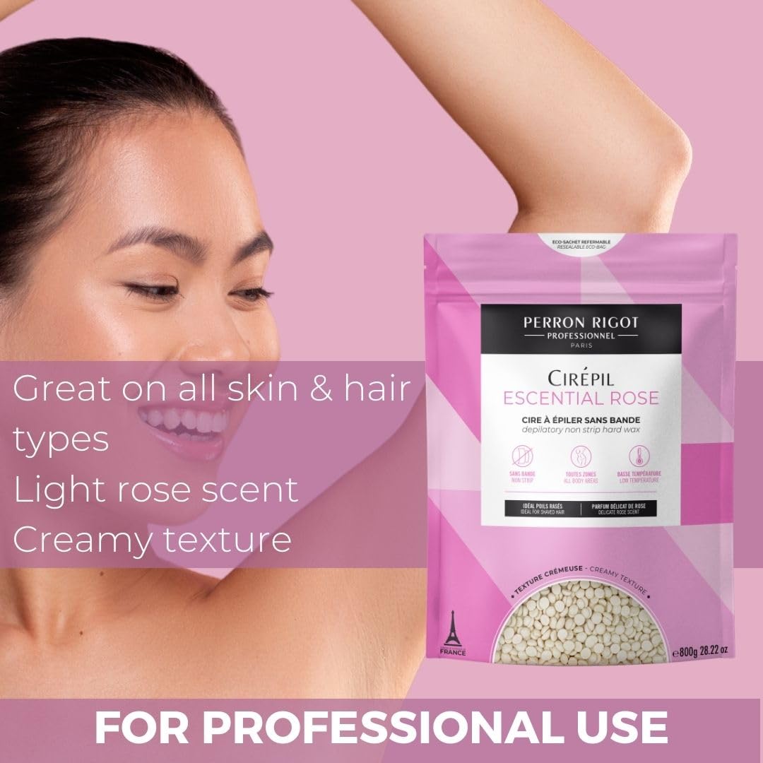 Cirepil Escential Rose - 800g / 28.22 oz Wax Beads Bag - Light Rose Scent - All-Purpose, Creamy Texture - Perfect for Bikini Waxing