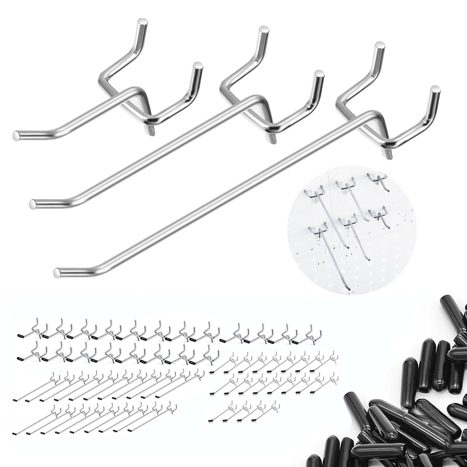 Nivithi 60 5/10/15cm Metal Pegboard Hooks,2.5cm Hole Pitch,Peg Board for Tools,Peg Boards for Walls,Panel Display Hooks for Garage,Workshop,Supermarket,and Retail Stores