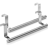 Mosuch Stainless Steel Over Door Towel Rack Bar Holders for Universal Fit on Over Cabinet Cupboard Doors 2 Pack (Sliver)