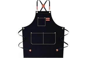 AFUN Chef Aprons for Women Men with Large Pockets, Cotton Canvas Cross Back Water Repellent Work Apron, Size M to XXL (Black)