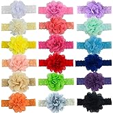 Snadulor 18 Pcs Chiffon Flower Baby Girls Headbands,Baby Flower Lace Headband Soft Elastic Baby Hairbands for Baby Girls Kids Toddlers,Random Color
