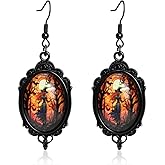 Halloween Earrings for Women Gothic Mystery Witchy Cameo Dangle Earrings Vintage Jewelry Punk Style Orange Glass Crystal Earring for Masquerade Party