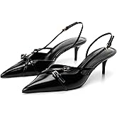 MICIFA Slingback Kitten Heels for Women Pointed Toe Stiletto Heels Slip On Pumps with Buckled Straps Dress Work Pumps Shoes