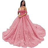Ftupza 3D Floral Quinceanera Dresses Lace Beaded Party Gowns Off Shoudler Tulle Ball Gown for Sweet 15 16 Dresses
