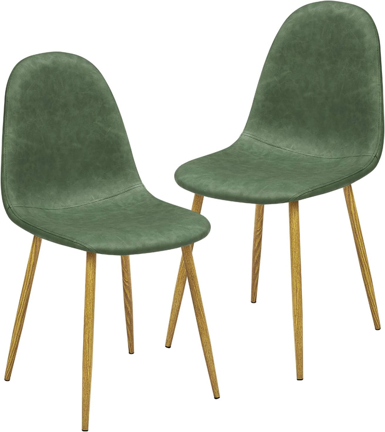 GreenForest Dining Chairs Set of 2, PU Leather Upholstered Accent Chairs, Mid Century Modern Side Chairs for Indoor Kitchen Living Room, with Metal Legs, Cactus - Chairs