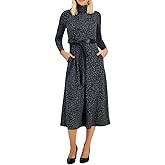 Anne Klein Womens Long Sleeve Mock Neck Midi Dress with Be