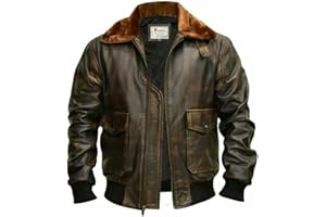 DESIRED JACKETS Mens G-1 Fur Collar US Navy Flight Distressed Brown Aviator Genuine Leather Jacket