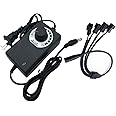12V PC Fan Speed Controller, Fan Power Supply 100-240V AC to 3-12V DC 36W Adjustable, with Fan Splitter Cable 4X 3pin or 4pin Connector AC DC Adapter