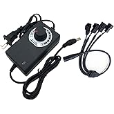 12V PC Fan Speed Controller, Fan Power Supply 100-240V AC to 3-12V DC 36W Adjustable, with Fan Splitter Cable 4X 3pin or 4pin Connector AC DC Adapter