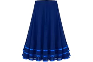 Oyolan Kids Chiffon Tiered Striped Mesh Skirts Lyrical Elegant Ballroom Latin Flamenco Dance Skirt for Girls