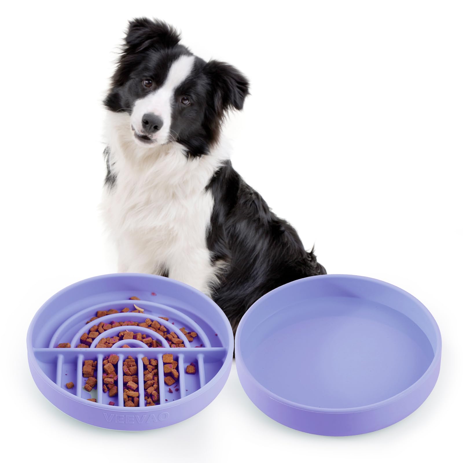 Photo 1 of Slow Feeder Bowls Set for Medium Dogs & Puppies - Silicone Non-Slip Food & Water Bowls, Promotes Healthy Digestion, Dishwasher & Microwave Safe, 2 & 5 Cups (Pastel Lilac)
